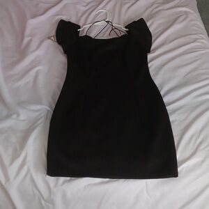 Crystal Doll Black Mini Dress with Cap Sleeves